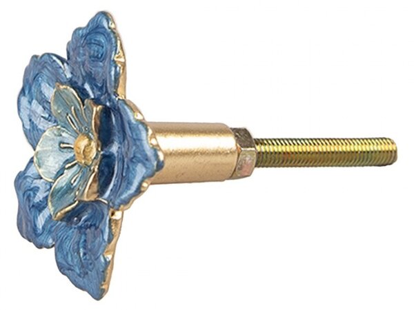 Modro-zlatá kovová úchytka v tvare kvetu - 4*3*4 cm / S3 cm - Clayre & Eef