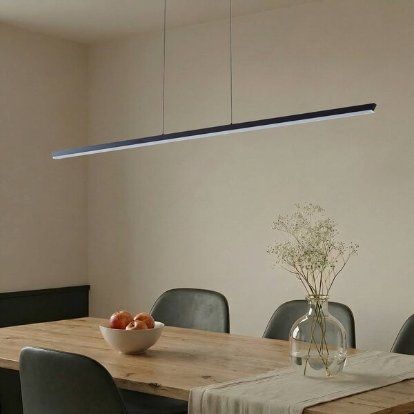 Lucande LED závesné svietidlo Solvar, 158 cm, čierna, stmievateľné, Čierna, Obývacia izba / jedáleň, kov, Moderný