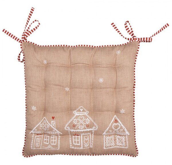 Hnedý podsedák s perníkovými chalúpkami Gingerbread Bliss - 40*40*4 cm - Clayre & Eef