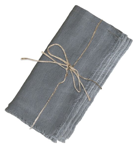 Set 4ks šedý ľanový obrúsok s rozstrapkanými okrajmi - 40*40cm - Chic Antique