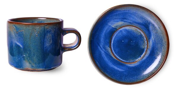 Rustikálne modrá porcelánová šálka s tanierikom Chef - Ø 8*6,5 cm / 220 ml - HKLIVING