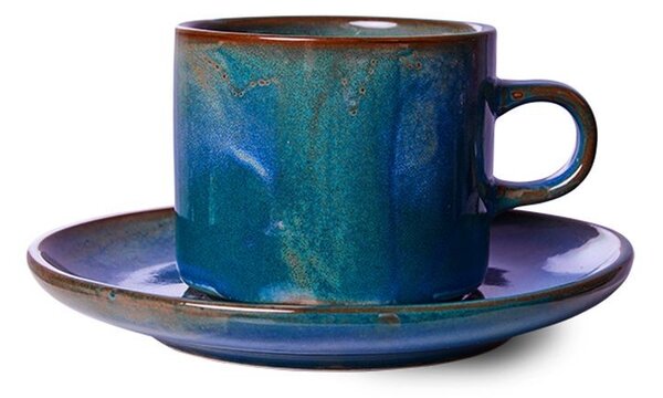 Rustikálne modrá porcelánová šálka s tanierikom Chef - Ø 8*6,5 cm / 220 ml - HKLIVING