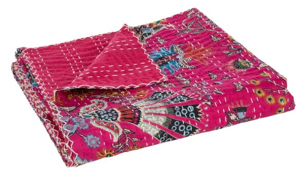 Ružový bavlnený pléd s prešívaním Beach Plaid - 180*130 cm - J-Line by Jolipa