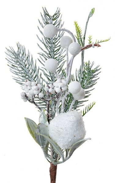 Dekorácia zápich vianočná vetvička s bielymi guličkami - 8*4*26 cm - Clayre & Eef