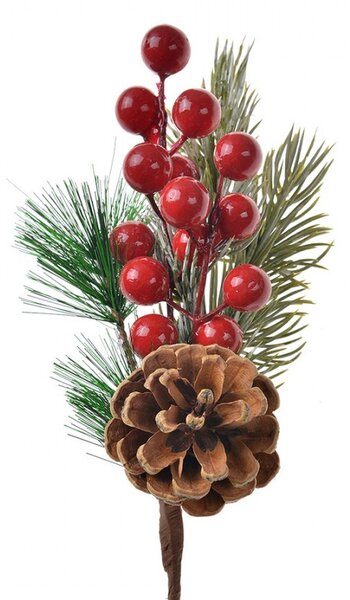 Dekorácia zápich vianočná vetvička so šiškou - 10*6*25 cm - Clayre & Eef