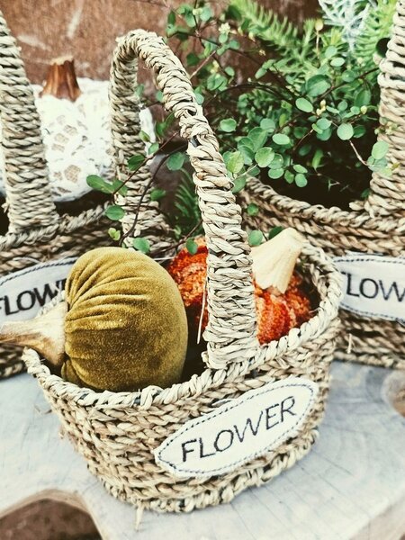 3ks pletený košík s ušami Flower - 24*19*12/28 / 20*16*11/26 / 17*13*10/22 cm - Clayre & Eef