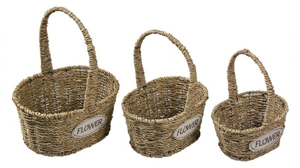 3ks pletený košík s ušami Flower - 24*19*12/28 / 20*16*11/26 / 17*13*10/22 cm - Clayre & Eef