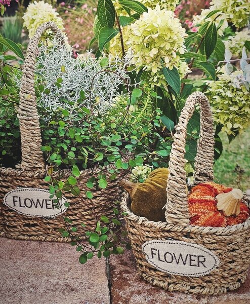 3ks pletený košík s ušami Flower - 24*19*12/28 / 20*16*11/26 / 17*13*10/22 cm - Clayre & Eef