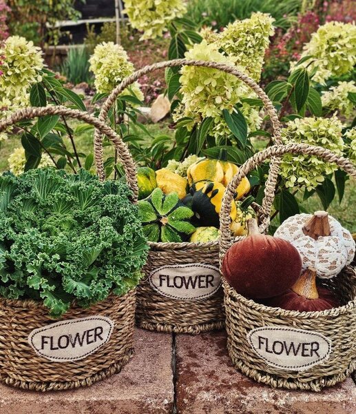 3ks pletený košík s ušami Flower - Ø 22*12/32 / Ø 19*11/27 / Ø 16*10/24 cm - Clayre & Eef