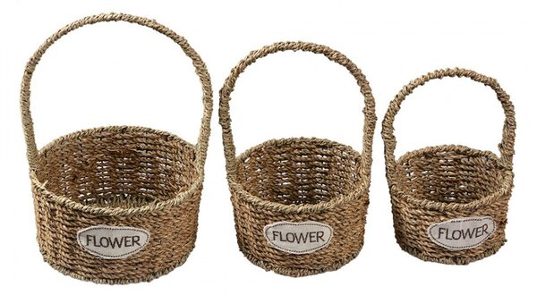 3ks pletený košík s ušami Flower - Ø 22*12/32 / Ø 19*11/27 / Ø 16*10/24 cm - Clayre & Eef