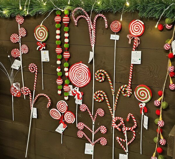 Bielo-červený vianočný zápich lízanky Lollipop - 6*2*40 cm - Clayre & Eef