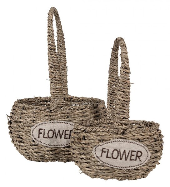 2ks pletený košík s ušami Flower - 20*16*11/28 / 16*12*9/23 cm - Clayre & Eef