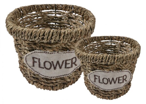 2ks pletený košík z morskej trávy Flower - Ø 16*13 / Ø 13*11 cm - Clayre & Eef