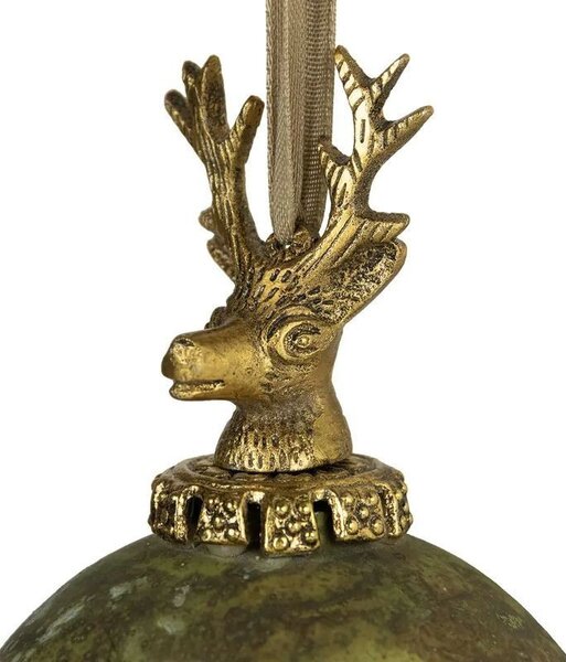 Zlato-zelená antik sklenená vianočná guľa s jeleňom Deer - Ø 12* 19 cm - Mars & More
