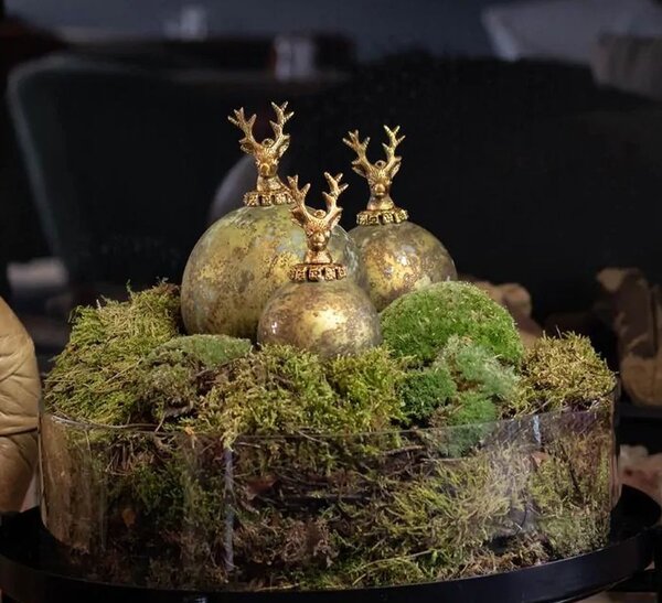 Zlato-zelená antik sklenená vianočná guľa s jeleňom Deer - Ø 12* 19 cm - Mars & More