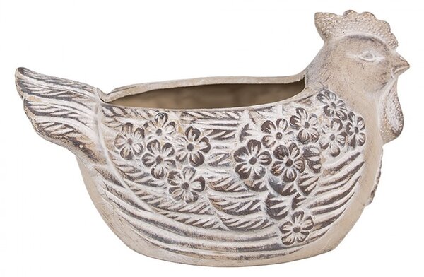 Šedý kvetináč sliepočka veľký - 26*16*15 cm - Clayre & Eef