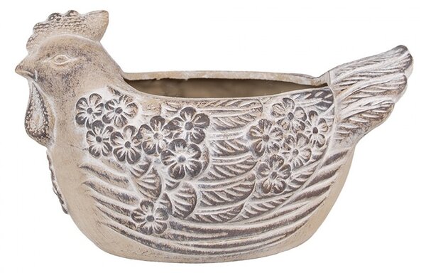 Šedý kvetináč sliepočka veľký - 26*16*15 cm - Clayre & Eef