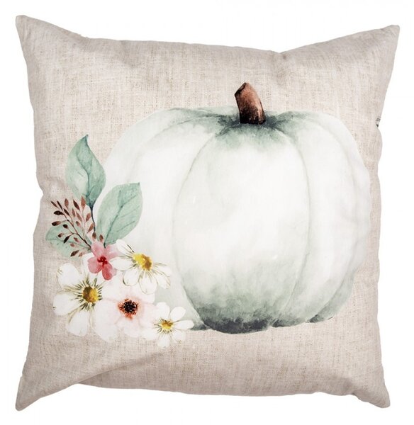 Béžovo-sivá obliečka na vankúš s tekvicou a kvetmi Country Style Pumpkin - 45*45 cm - Clayre & Eef
