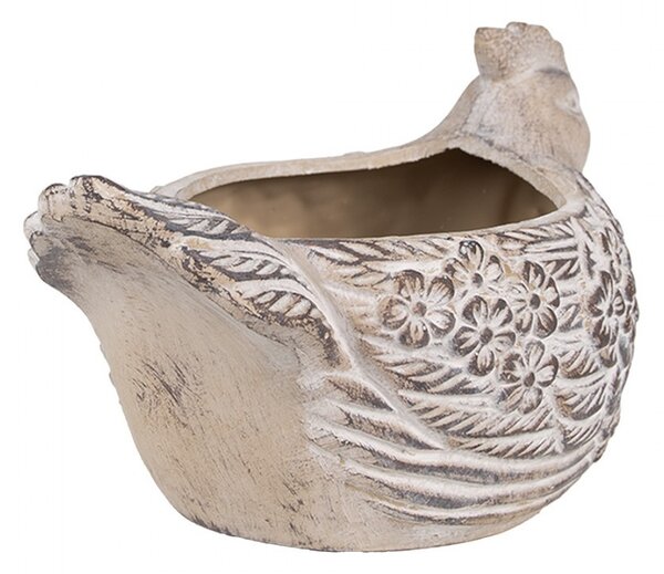 Šedý kvetináč sliepočka veľký - 26*16*15 cm - Clayre & Eef
