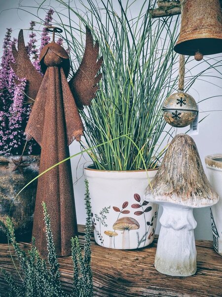 Béžovo-hnědá keramická dekorace houba Houba - Ø 12*22 cm - Clayre & Eef