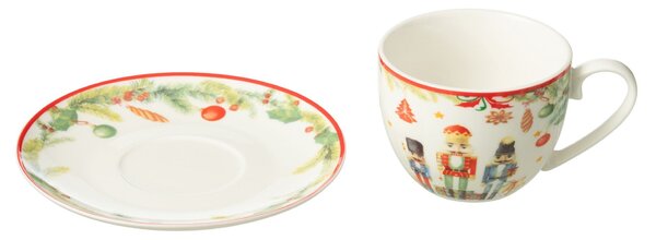 4ks šálka s tanierikom s Luskáčikmi Chris Nutc v krabičke - 9*15*7 cm / 220 ml - J-Line by Jolipa