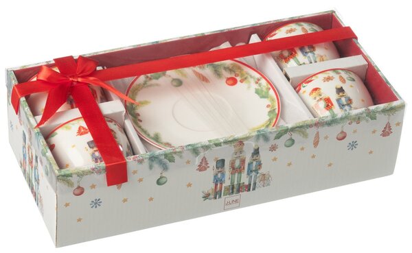 4ks šálka s tanierikom s Luskáčikmi Chris Nutc v krabičke - 9*15*7 cm / 220 ml - J-Line by Jolipa