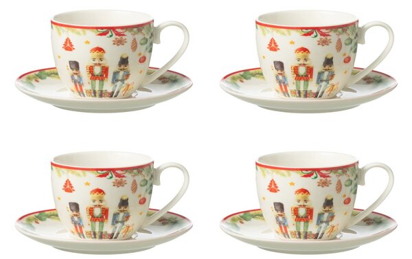4ks šálka s tanierikom s Luskáčikmi Chris Nutc v krabičke - 9*15*7 cm / 220 ml - J-Line by Jolipa
