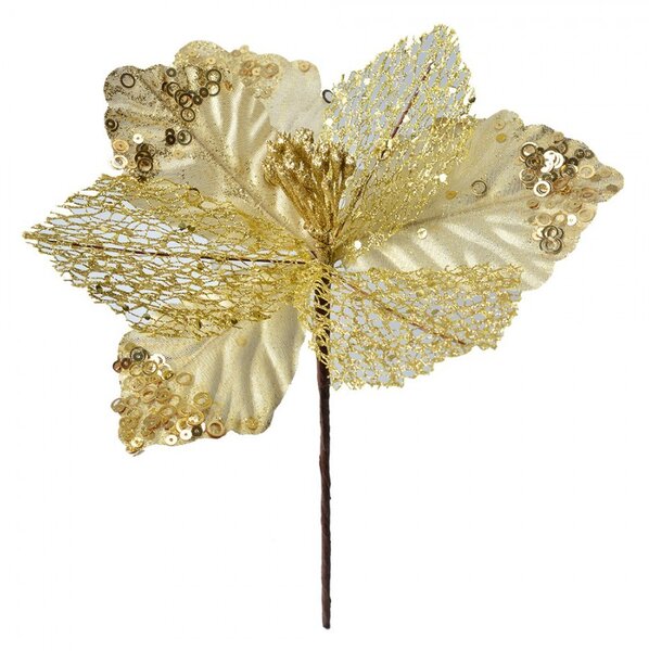 Zlatá umelá rastlina vianočná hviezda Poinsettia - Ø 23*25 cm - Clayre & Eef