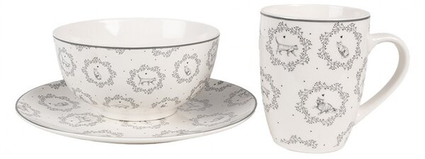 Porcelánová miska s mačičkami Lovely Grey Cats - Ø 14*7 cm / 500 ml - Clayre & Eef