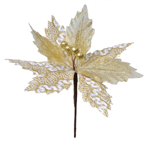 Bielo-zlatá umelá kvetina zápich vianočná hviezda Poinsettia - Ø 22*25 cm - Clayre & Eef