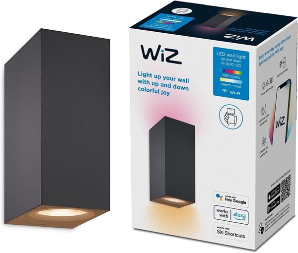 Wiz Colors 8719514554610 nástenné svietidlo 2xGU10 | 2x5W | 345lm | 2200-6500K | RGB - čierna