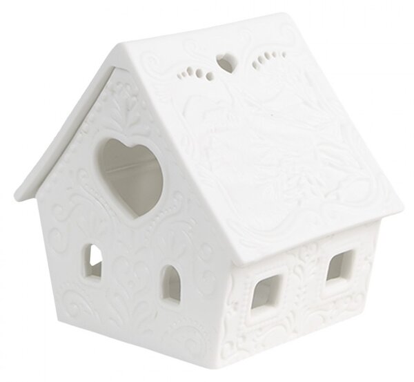 Biely porcelánový svietnik chalúpka House Fairy - 8*6*8 cm - Clayre & Eef