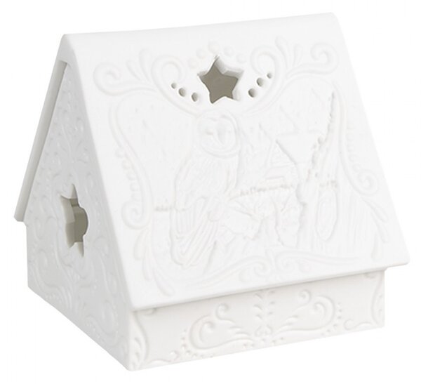 Biely porcelánový svietnik chalúpka House Fairy - 8*7*7 cm - Clayre & Eef