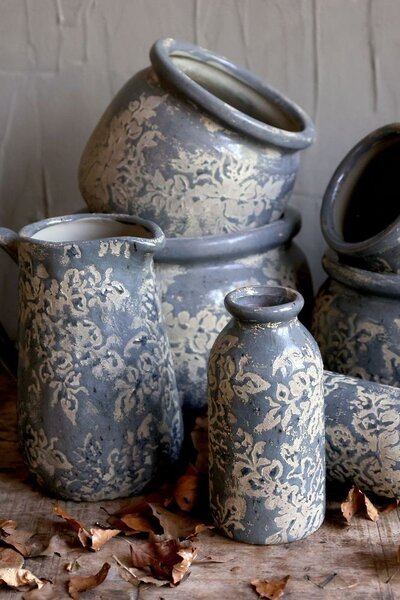 Opálový antik keramický obal na kvetináč s kvetmi Antibes - Ø 20*15 cm - Chic Antique
