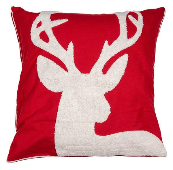 Červená obliečka na vankúš s jeleňom Merry Christmas Deer - 45*45 cm - Clayre & Eef