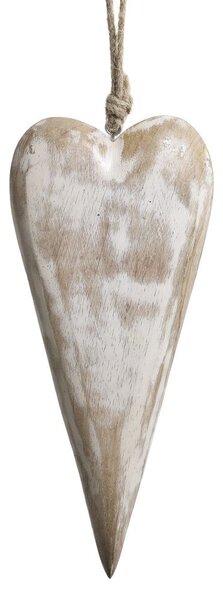 Krémové antik drevené závesné srdce z mangového dreva - 8*2*22 cm - Chic Antique