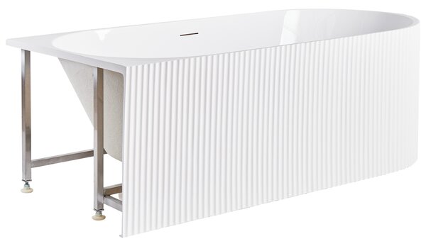 Rohová vaňa pravostranná matná biela akrylátová 170 x 80 cm drážkovaná povrchová úprava moderný štýl kúpeľňa