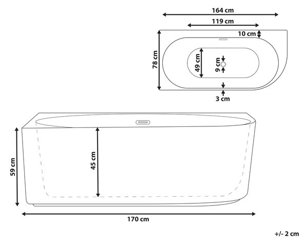 Rohová vaňa pravostranná matná biela akrylátová 170 x 80 cm drážkovaná povrchová úprava moderný štýl kúpeľňa