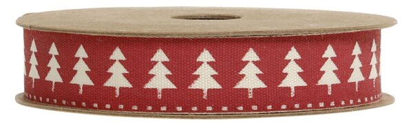 Červená bavlnená stuha so stromčekmi Christmas Trees - 1,5 cm x 5 m - Chic Antique