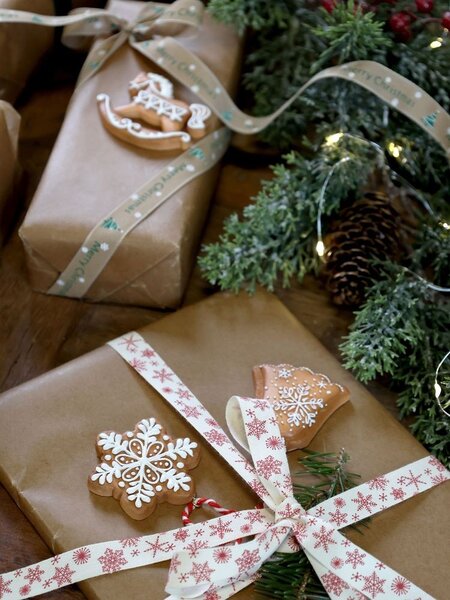Krémová bavlnená stuha s vločkami Snowflake - 1,5 cm x 5 m - Chic Antique