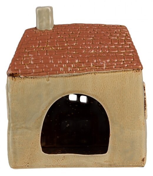 Hnedý keramický svietnik na čajovú sviečku domček Amster Village - 17*10*19 cm - Clayre & Eef