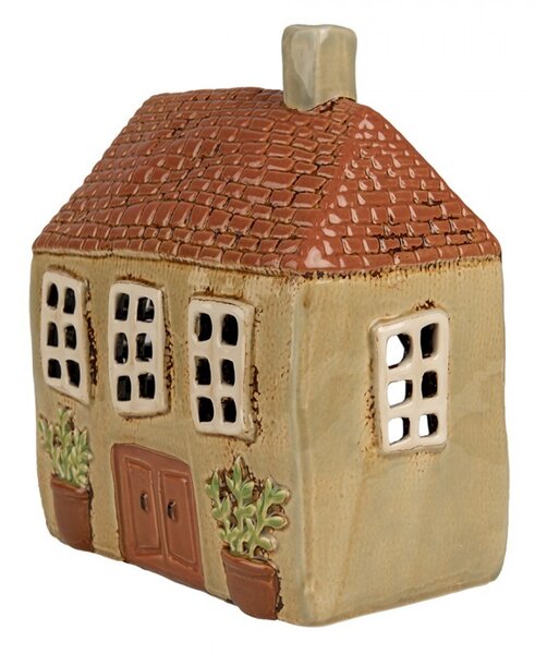 Hnedý keramický svietnik na čajovú sviečku domček Amster Village - 17*10*19 cm - Clayre & Eef