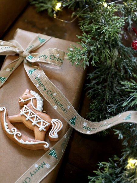 Latté látková stuha Merry Christmas - 1,5 cm x 5 m - Chic Antique