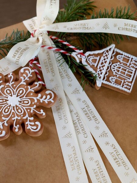 Krémová bavlnená stuha Merry Christmas - 1,5 cm x 5 m - Chic Antique