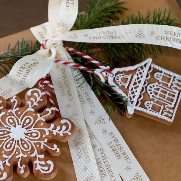Krémová bavlnená stuha Merry Christmas - 1,5 cm x 5 m - Chic Antique