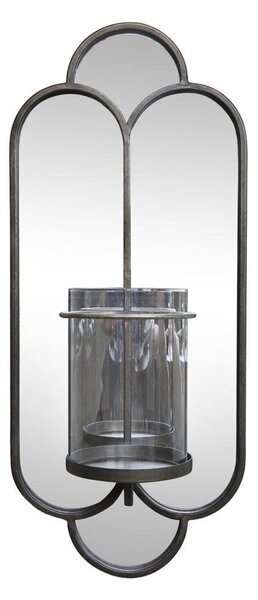 Mosadzné antik kovové nástenné zrkadlo so svietnikom Floa - 21*15*50 cm - Chic Antique