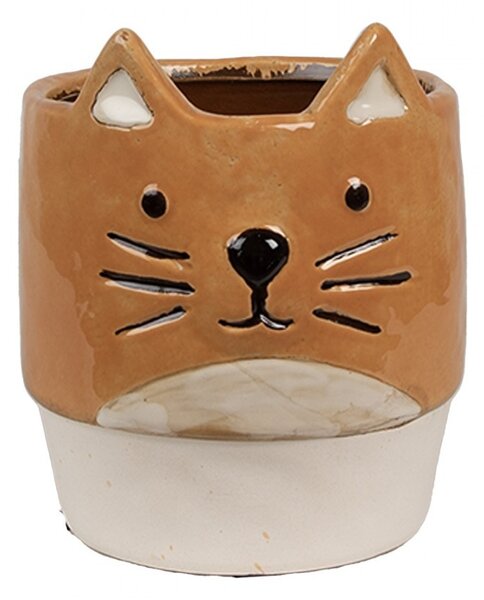 Keramický kvetináč v tvare mačky Cat - Ø 11*13 cm - Clayre & Eef