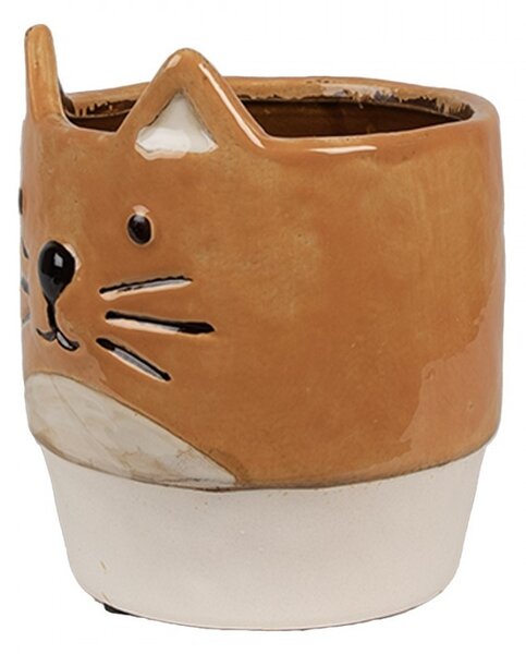 Keramický kvetináč v tvare mačky Cat - Ø 11*13 cm - Clayre & Eef