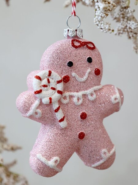 Ružová vianočná ozdoba perníček Gingerbread - 8*3*10 cm - Chic Antique