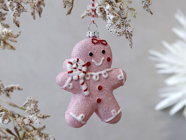 Ružová vianočná ozdoba perníček Gingerbread - 8*3*10 cm - Chic Antique